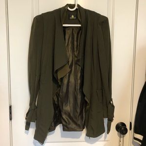 dark green khaki jacket w pockets shoulder pads